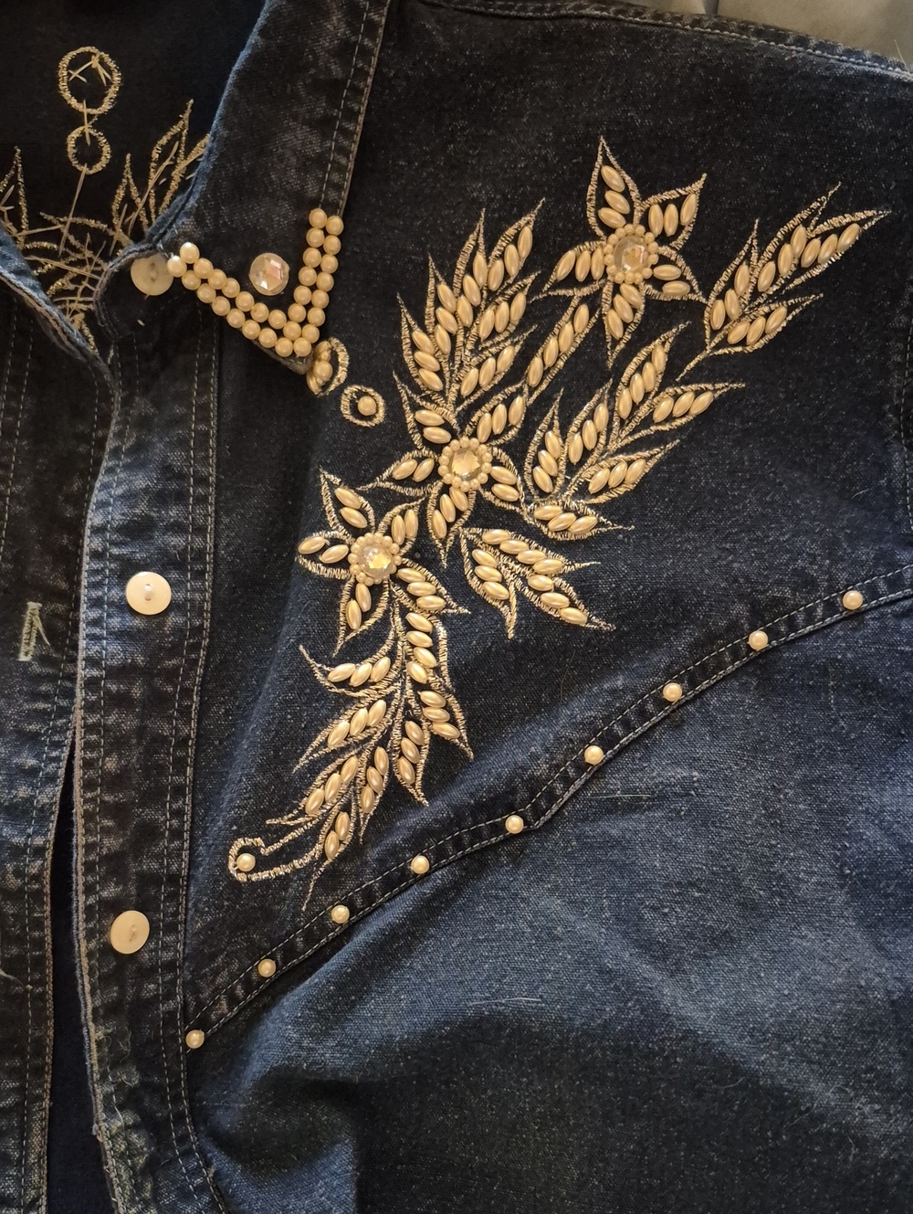 Embroidered Denim Western Shirt - Blue - Picture 11 of 11